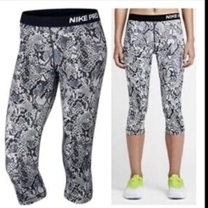 Nike Pro Black and White Snake Print Capri  Leggings